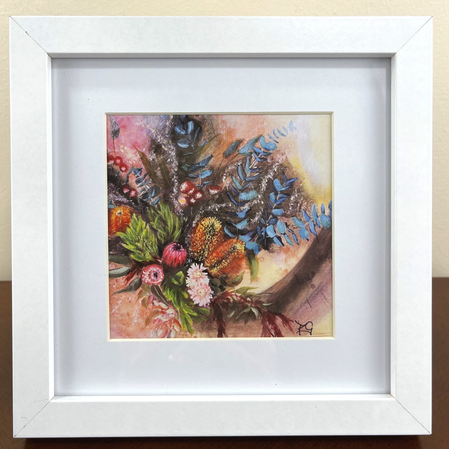 Print "Australian Natives" 10x10cm, framed 17x17 cm