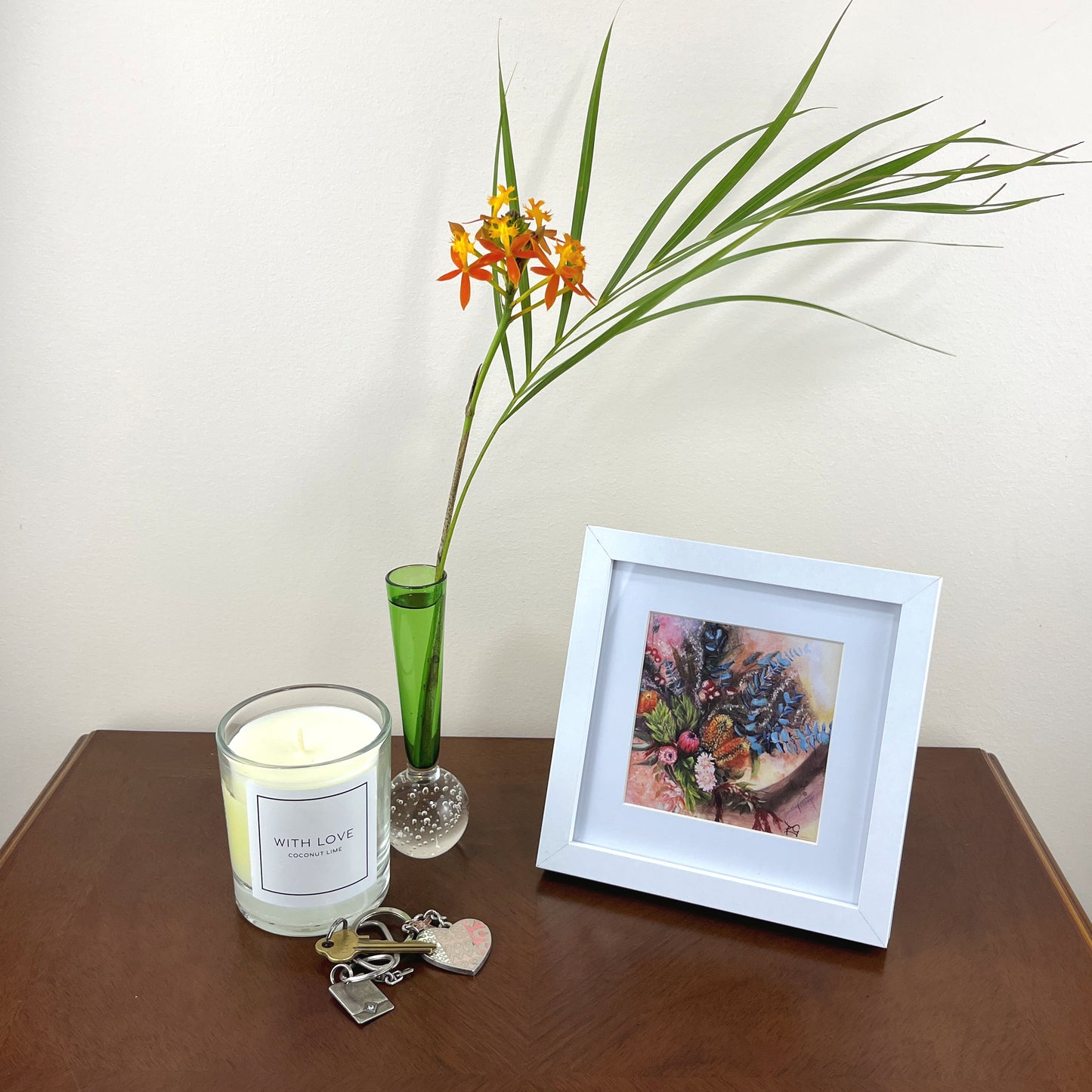 Print "Australian Natives" 10x10cm, framed 17x17 cm