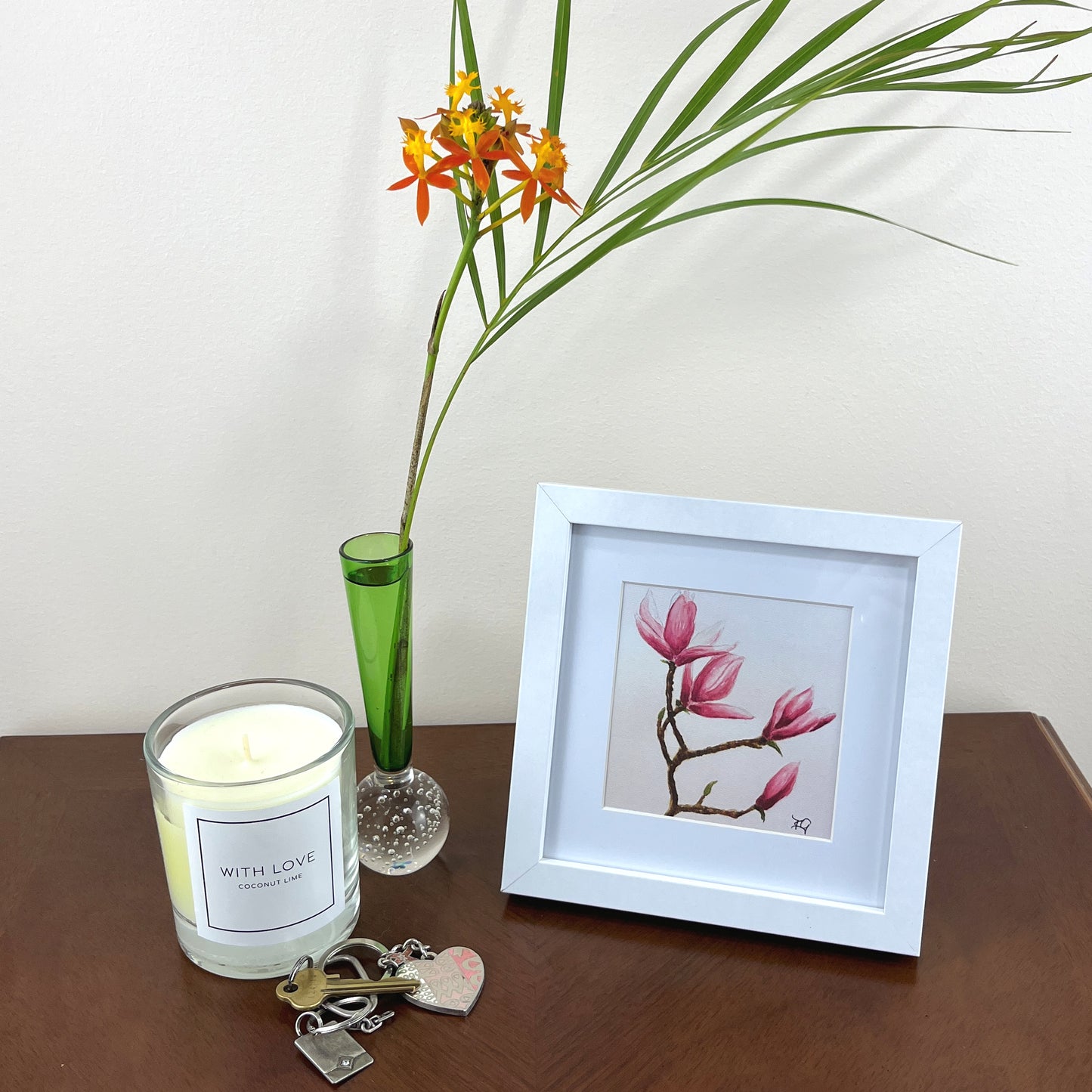 Print "Magnolia Study" 10x10cm, framed 17x17 cm