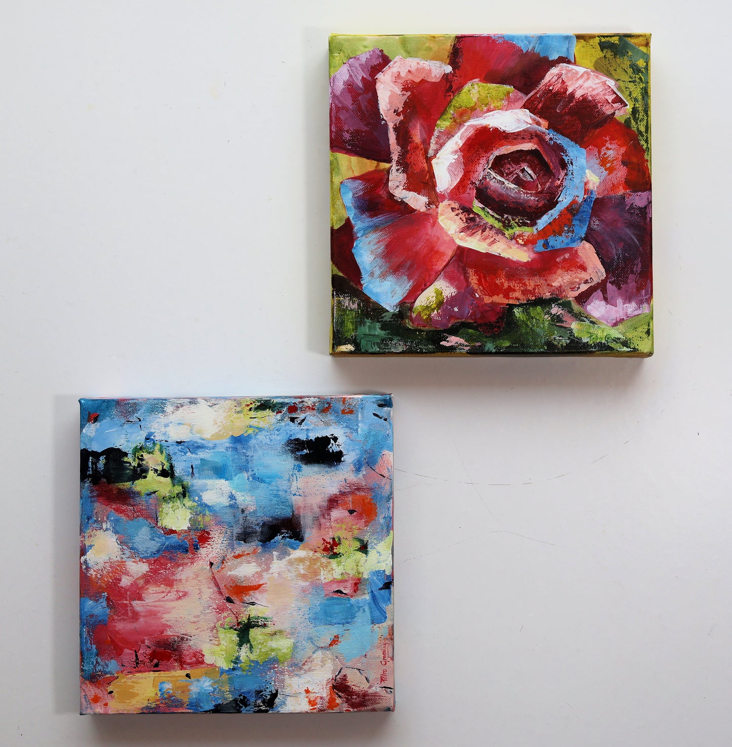 "A Tale of Balance" 2 Original Acrylic Paintings 25cm x 25cm