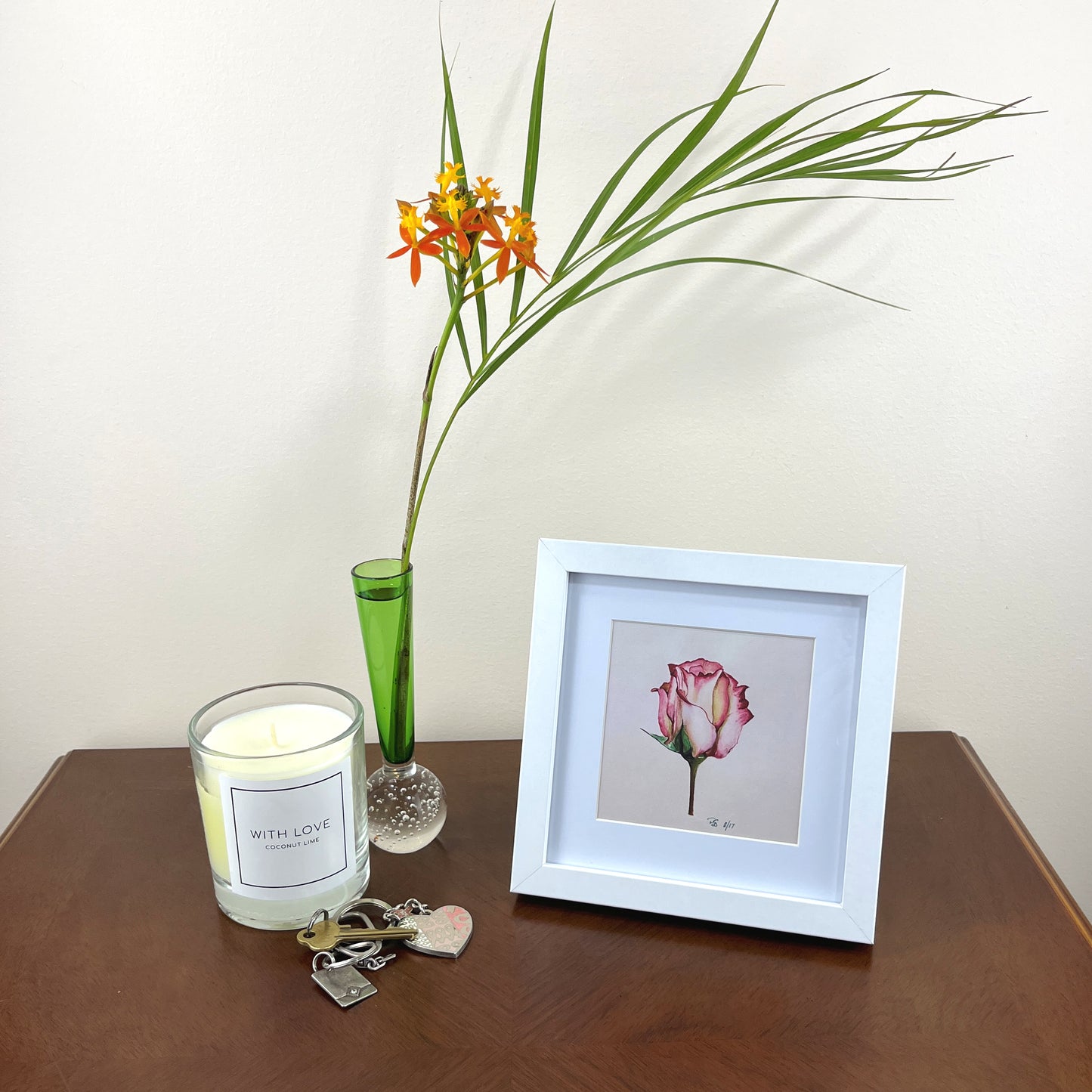 Print "Rose Study" 10x10cm, framed 17x17 cm